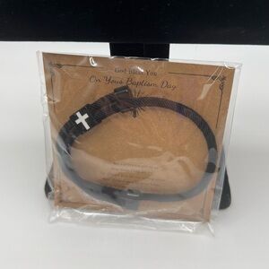 Adjustable Black Corded Baptism Bracelet